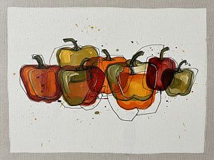 Küchenkunst: Bunte Paprika-'s im modernen grafischen Stil