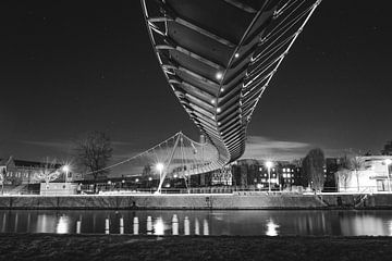 College Bridge aka Snake Bridge at Buda Beach Kortrijk | Night Photography | Black and White