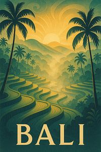 Bali Reisterrasse Poster - Tegallalang Landschaft & Sonnenaufgang Kunst