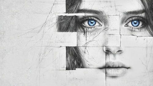 Gefragmenteerd portret van een huilende vrouw