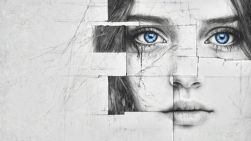 Gefragmenteerd portret van een huilende vrouw van Frank Heinz