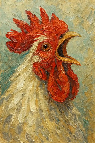 Do NOT crow before coffee time (kukeleku painting crows rooster thick paint funny farm)