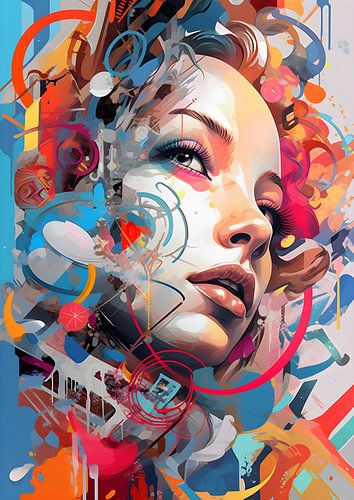 Vrouw, profiel, perfect gezicht, meetkunde, heldere kleuren