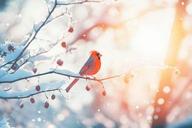 Rotkelchen im Schnee von Poster Art Shop