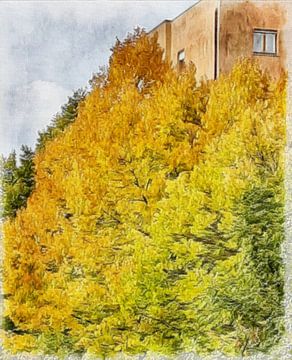 Herfstkleuring Perugia Straat Oliepastel Effect 2 van Dorothy Berry-Lound