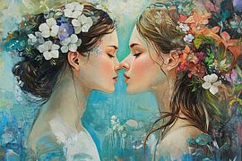 Blumenkuss | Schönes Treffen mit Blumen von ARTEO Gemälde