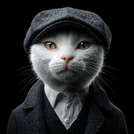 Porträt einer weißen Katze im „Peaky Blinders“-Stil von TheXclusive Art