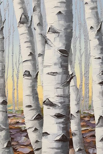 Birch Forest Palette Knife Style Oil Painting