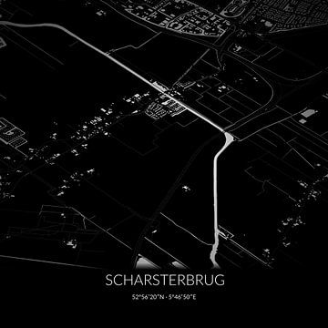 Black-and-white map of Scharsterbrug, Fryslan. by Rezona