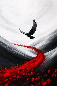 Flying bird above red path by Art & Soul Creations