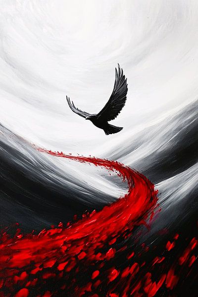 Vliegende vogel boven rood pad van Art & Soul Creations
