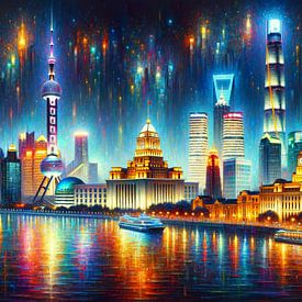 Lichtjesregen in Shanghai bij nacht van artefacti