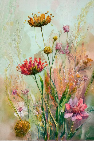 Botanisch schilderij van wilde bloemen in het veld van Studio Pieternel