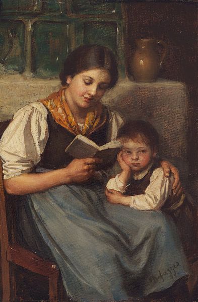 Bij het voorlezen, FRANZ VON DEFREGGER, Um 1900 van Atelier Liesjes