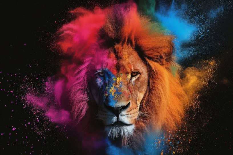 Spectrum Sovereign - Vibrant Lion in Night Glow by Eva Lee