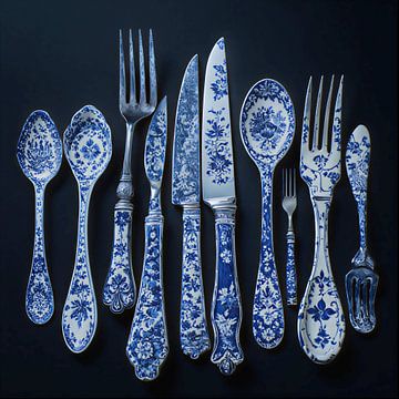 A delft blue art cutlery old Dutch master new style. by J.a Dijkstra