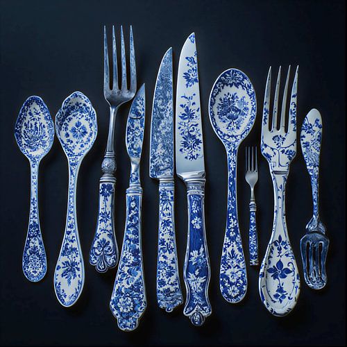 Een delft blauw art bestek oude Hollandse meester nieuwe stijl.