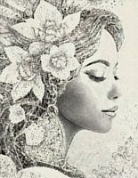 sereen portret van een vrouw met bloemen