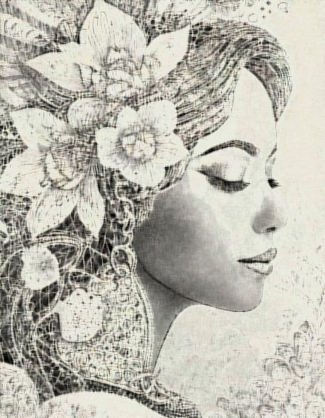 Serene portrait of a woman with flowers by Loutje fotografie & styling