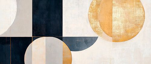 Geometrische compositie in goud en blauw