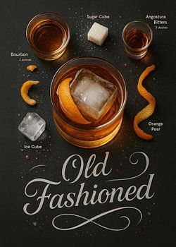 Old Fashioned Cocktail Poster - Whiskey, Sinaasappel, IJs