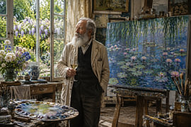Monet in zijn Atelier met Waterlelies van Peter Pen tekeningen en schilderijen