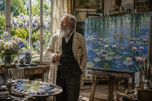 Monet dans son atelier avec ses « Nymphéas » sur Dessins et peintures de Peter Pen