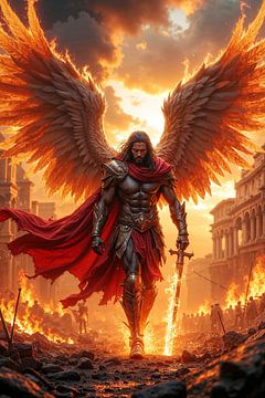 AUREVOR - Een brandende aartsengel schrijdt door een verwoeste stad van INFERAURUM