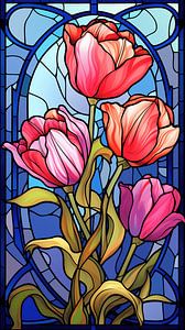 Tulips (glas in lood) van Harry Herman