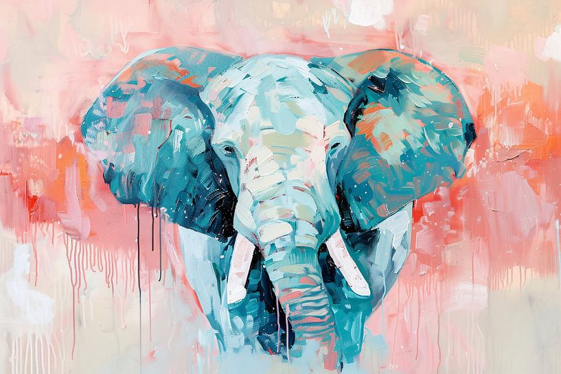 Abstract olifant schilderij met levendige kleuren van Art & Soul Creations