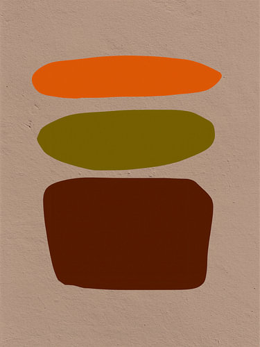 Modern Minimalistisch Abstract: Organische vormen in oranje, olijfgroen en bruin