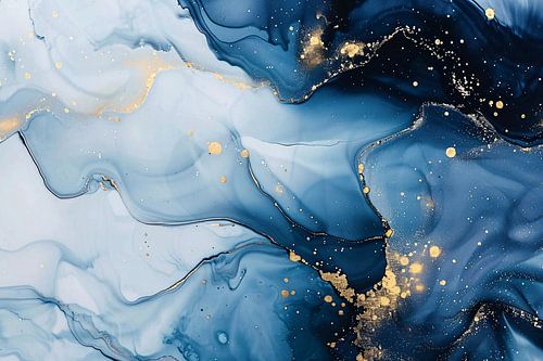 Luxe Blauw en Gouden Marmer Abstractie