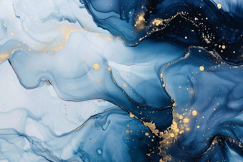 Luxuriöse Abstraktion aus blauem und goldenem Marmor von Art & Soul Creations