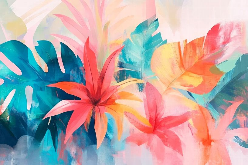 Colourful leaves and flowers - watercolour art by Poster Art Shop