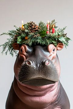 Hippo Christmas by Poster Art Shop