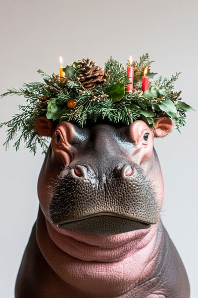Hippo Christmas by Poster Art Shop