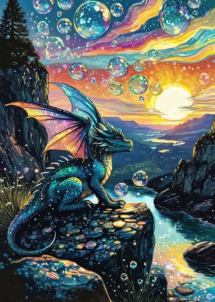 Dragon and Bubbles at Sunset by MIROKKU