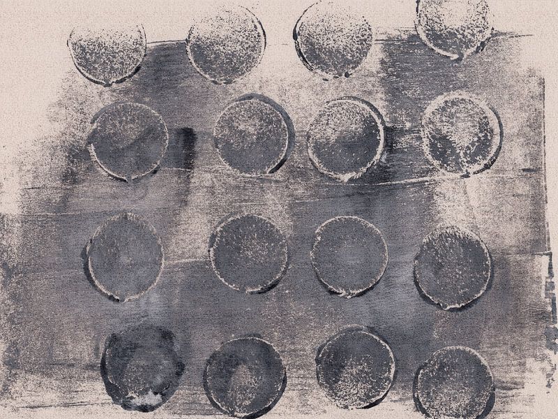 Modern abstract rustic wabi-sabi art. Black circles. by Dina Dankers