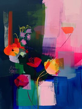 Super kleurrijk abstract stilleven met bloemen van Studio Allee