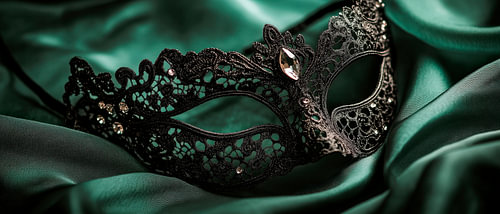 Elegante schwarze Maske auf satiniertem Stoff