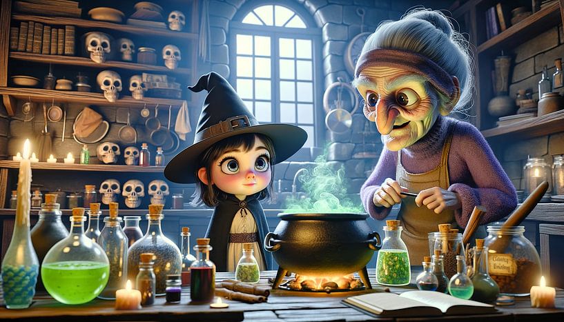 Young witch learns the secrets of magic by artefacti