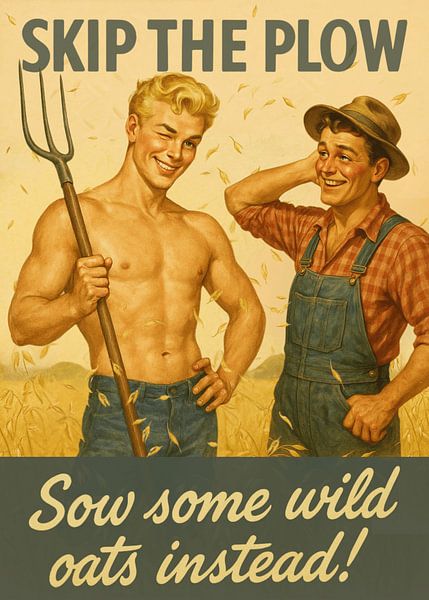 Sla de ploeg over, zaai wat wilde haver Vintage Amerikaanse Pinup Boy Poster van Hecate Pim