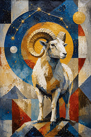 Astrologisch schilderij van de Ram – Moderne kunst met dierenriem motieven van Galerij Hoppenbrouwers