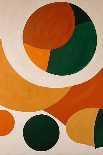 Abstract schilderij met cirkels en warme kleuren
