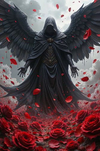 SORANYX: Der dunkle Engel über dem Meer aus roten Rosen von INFERAURUM