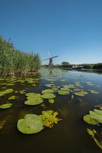 Niederländische Szene: Mühle, Wasser und Boot