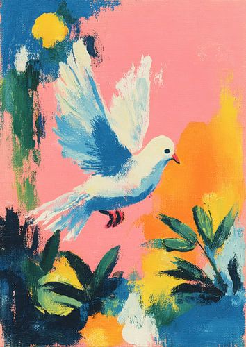 Witte duif voor een roze lucht