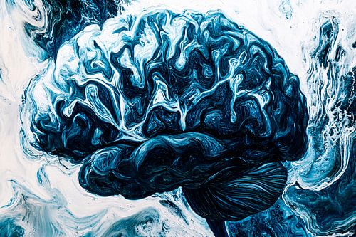 Abstract breinschilderij in blauw