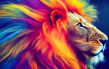 Portrait of a Colourful Lion Head, Painting Art Illustration 03 by Animaflora PicsStock