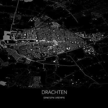Black-and-white map of Drachten, Fryslan. by Rezona